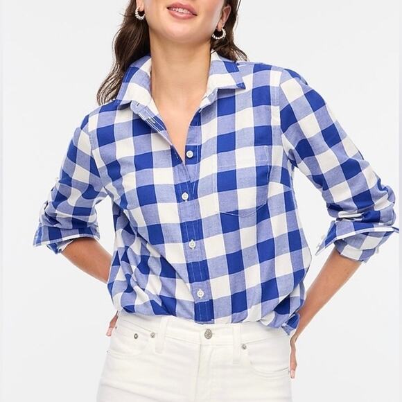 J.Crew Blue Plaid Button Up Flannel Shirt Sz.S NWT - Picture 1 of 14